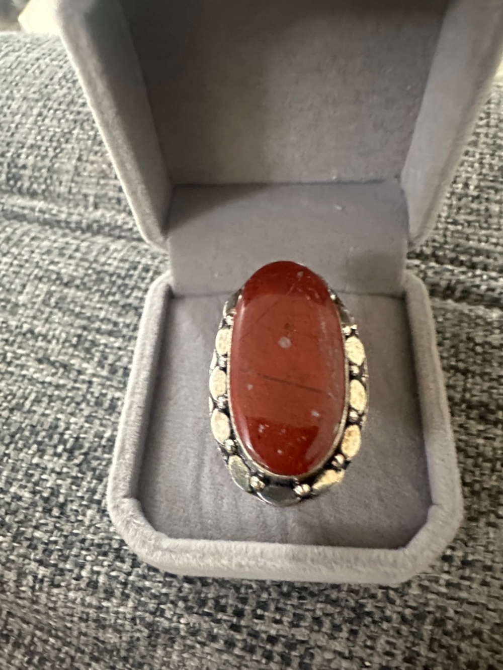 Sterling Silver Red Jasper Oval Statement Ring Size 10.25